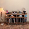 Large Round Record Player Stand with Charging Station，Record Storage Cabinet, Mid Century Modern Turntable Stand for Bedroom Living Room - 4 of 4