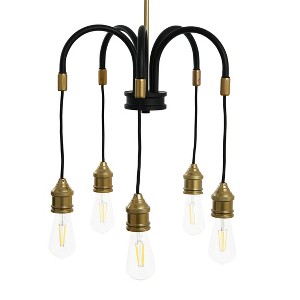 Storied Home Harper - Exposed Bulb 5-Light 2-Tone Metal Chandelier, Black and Brass - 1 of 4