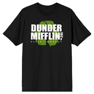 The Office Dunder Mifflin Recycling Logo Crew Neck Short Sleeve Men's Black T-shirt - 1 of 3