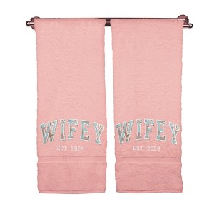 BC BARE COTTON Monogrammed Bath Towels, Personalized Gift, Set of 2 - Embroidered Writing with - 1 of 4