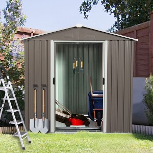 Kumasinova 8x4 Ft/6x5 Ft Metal Outdoor Storage Shed with Lockable Doors and Air Vent for Backyard Garden,Patio,Gray - 1 of 4