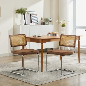 PAGED Dining Chairs Set of 2 Modern Living Room Chair with Rattan Back and Stainless Chrome Base, Velvet Accent Chair for Dining Room, Kitchen - 1 of 4