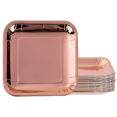 Juvale 48-Pack Square Metallic Rose Gold Foil Disposable Paper Plates 7" Birthday Party Supplies