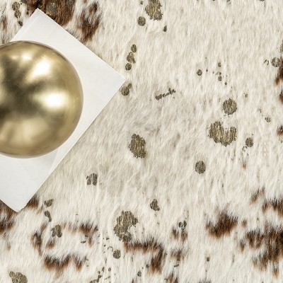 Luxurious Faux Cowhide Brown 5' x 6'7" Synthetic Area Rug