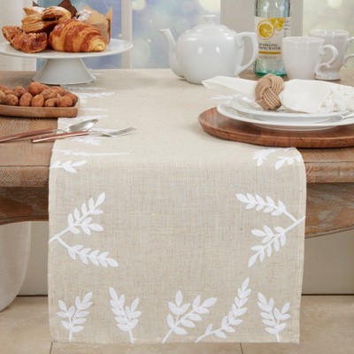 Taupe and Greige Floral Embroidered Polyester Table Runner