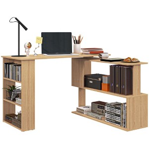 NicBex 47.25 Inch L-Shaped 360 Degree Rotating Home Office Desk with Open Shelves,White/Black/Brown - 1 of 4
