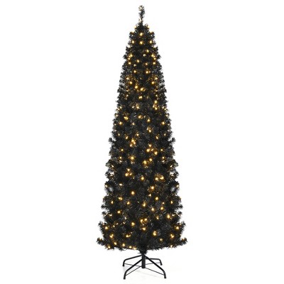 Costway 7ft Pre-lit PVC Christmas Halloween Pencil Tree Black w/ 350 LED Lights