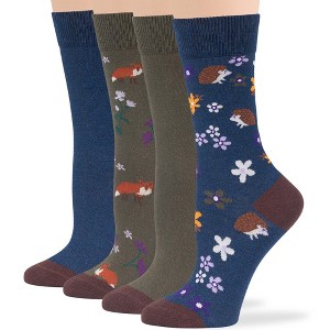 Women Cotton Calf Patterned Socks - 4 Pack - Coffee, Puppy, Flowers, Birds, Cat - Shoe Size 5-9 M, 8-12 L - Multicolors | 7BIGSTARS KINGDOM - 1 of 4