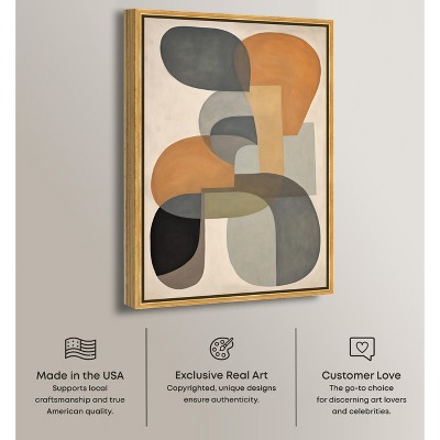 Large Abstract Geometric Canvas Wall Art with Gold Frame