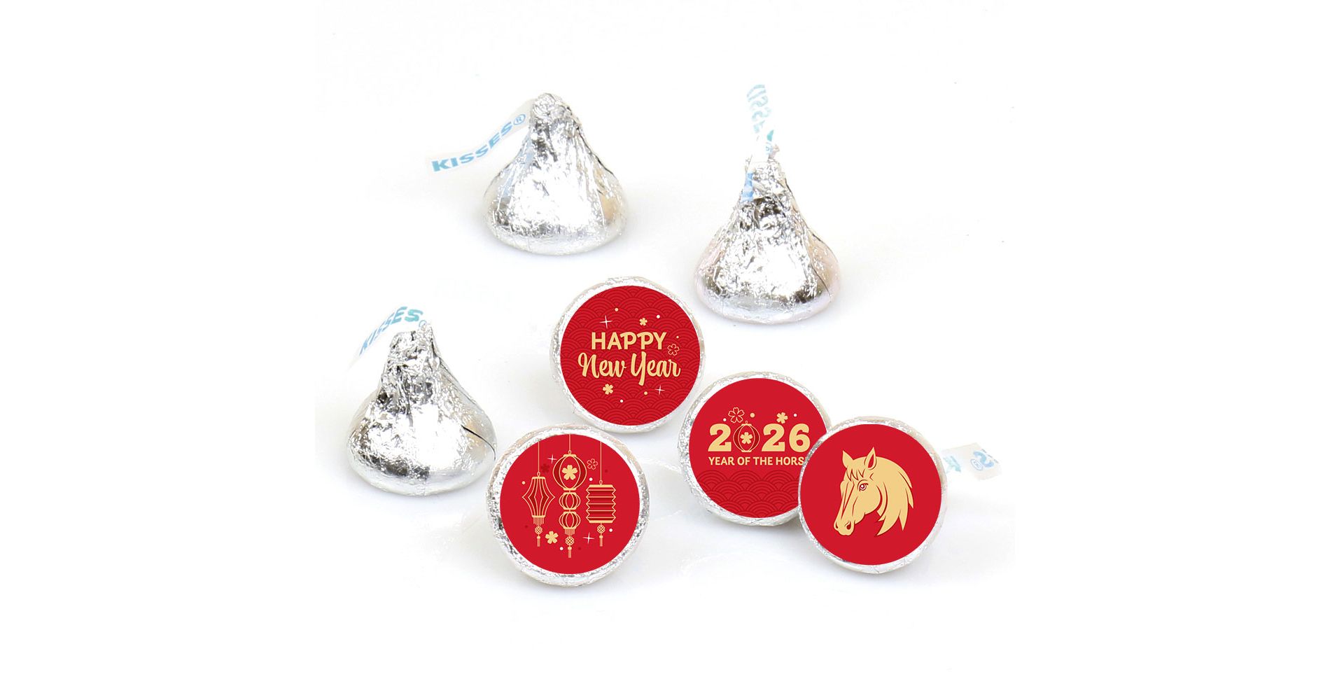 Big Dot of Happiness Lunar New Year - 2026 Year of the Horse Round Candy Sticker Favors - Labels Fit Chocolate Candy (1 sheet of 108)