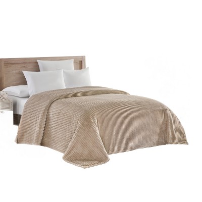 Plazatex Striata Lined Oversized All Season 100% Polyester Blanket Queen Taupe