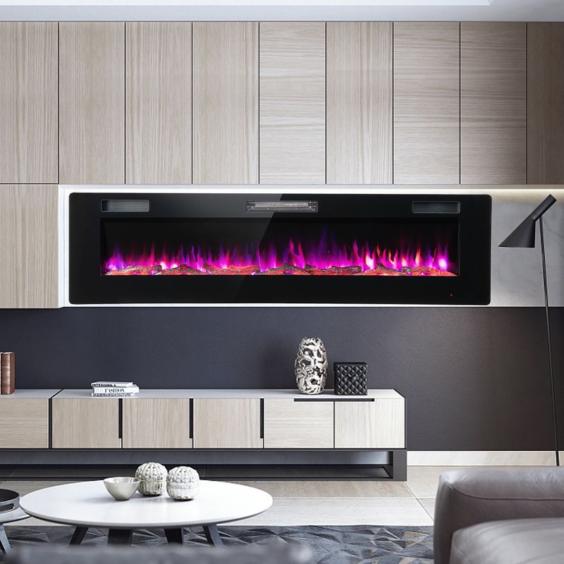 Costway 68'' Ultra-Thin Electric Fireplace Recessed Wall Mounted W/Crystal Log Decoration, 2 of 13