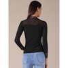 INSPIRE CHIC Women's Semi Sheer Mesh Fitted Lace Trim Mock Neck Long Sleeve Blouse - 4 of 4