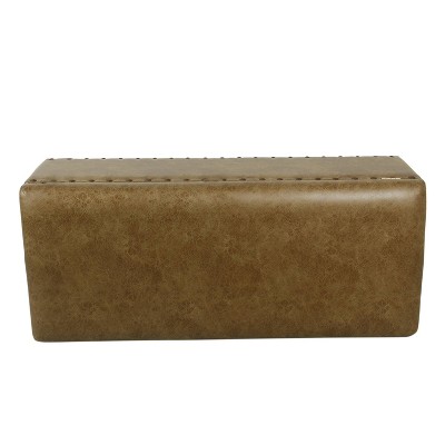 Distressed Brown Faux Leather Classic Storage Bench with Nailhead Trim