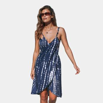 Women's Navy & White Abstract Wrap Wear Midi Cover-Up - Cupshe