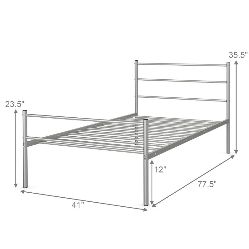 Tangkula Twin Size Bed Frame Platform Mattress Foundation with Headboard & Footboard Black/Silver, 5 of 6