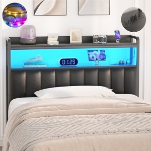 Besiost Upholstered Headboard with LED Light, Height Adjustable Headboards with Storage and Outlets - 1 of 4