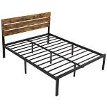 Yaheetech Metal Slatted Bed Frame with Wooden Headboard Mattress Foundation