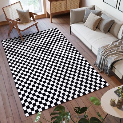 Gertmenian Crystal Print Checker Modern Two-Tone Polyester Flat Pile Washable Indoor Area Rug