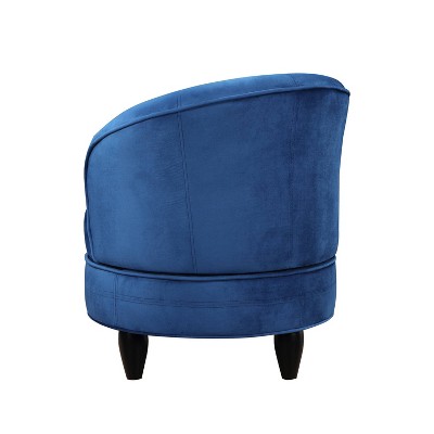 Sophia Blue Velvet Swivel Barrel Accent Chair with Wood Base