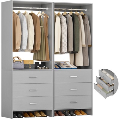 Aheaplus 24'' Freestanding Closet Organizer System with Hanging Rods and Drawers
