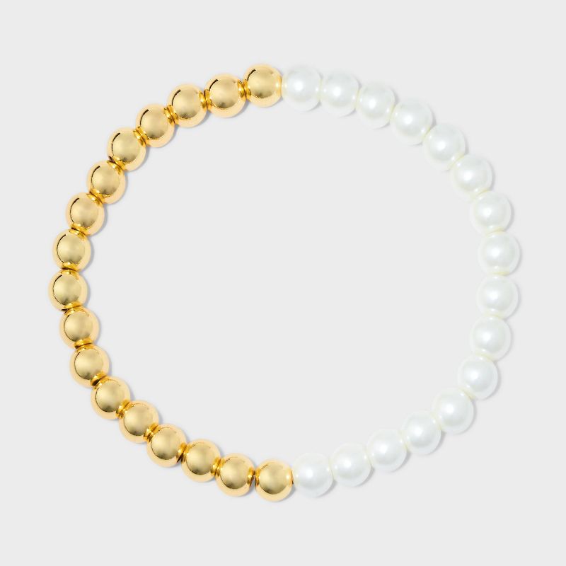SUGARFIX by BaubleBar Two-Toned Pearl Stretch Bracelet - Gold, 3 of 5
