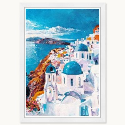 Beautiful Day in Greece Blue and White Framed Wall Art