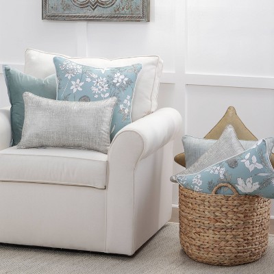 Ice Blue Velvet Square Throw Pillow with Cotton Flange