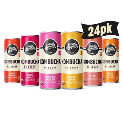 Liquid Remedy Kombucha, Super Sampler Variety Pack - 8.5 Fl Oz Can (Pack of 24)