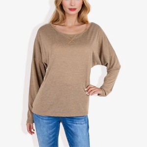 Anna-Kaci Women's Long Sleeve Boat Neck Pullover Top with Stitch Detail - 1 of 4