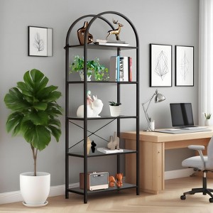 Arched Bookshelf, Freestanding Open Bookcase with Metal Frame, Industrial Corner Display Storage Shelf for Bedroom Living Room Office - 1 of 4