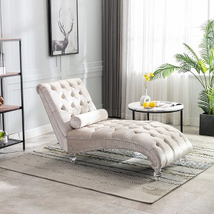 NicBex Modern Velvet Button-Tufted Chaise Lounge Chair with Transparent Feet,Comfy Upholstered Accent Chair for Bedroom,Living Room,Office - 1 of 4