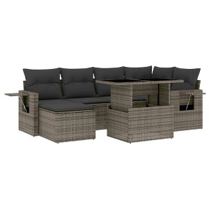 vidaXL 7 Piece Patio Sofa Set with Cushions Gray Poly Rattan - without storage - 1 of 4