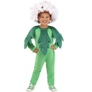 HalloweenCostumes.com 4T   Toddler’s Puffball Dandelion Halloween Costume | Cute Green Flower Plant Jumpsuit with Headpiece, White/Green/Green - 1 of 4