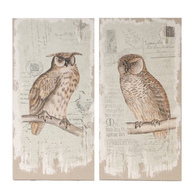 38.5"x20" Set of 2 Lilith Owl Print Wall Arts Brown - A&B Home: Vintage-Inspired, Transitional Style, Vertical Orientation