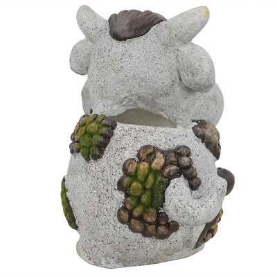 Gray Ceramic Smiling Cow Novelty Outdoor Planter with Drainage Hole