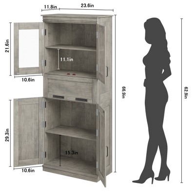 66.9" Pantry Cabinet with Drawer, Kitchen Storage Buffet Cabinet with 4 Shelves, Freestand Storage Cabinet
