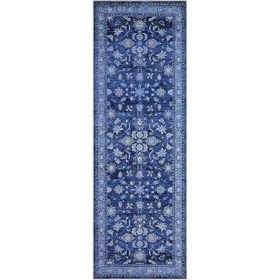 Vintage Washable Area Rug - Low Pile Non-Slip Carpet with Rubber Backing, Distressed Pattern for Living Room, Bedroom & Home Office
