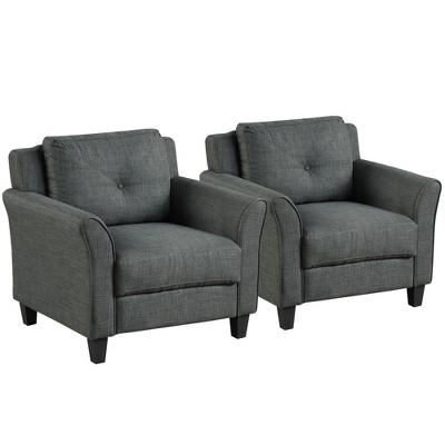 Costway Set of 2 Accent Chair Upholstered Fabric Armchair w/Tufted Backrest Grey
