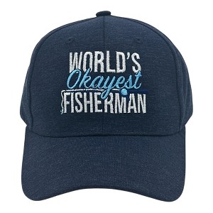 Worlds Okayest Fisherman Hat Funny Sarcastic Fishing Novelty Cap - Crazy Dog Hat For Fishers - 1 of 4
