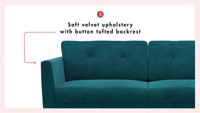 Mid-Century Boho Glam Blue Velvet Tufted Sofa