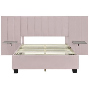 HomeRoots Pink Tufted Velvet Upholstered Lighted Full Bed Frame - 1 of 4
