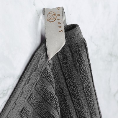 Dark Grey Heavyweight Cotton 12-Piece Towel Set with Ribbed Border