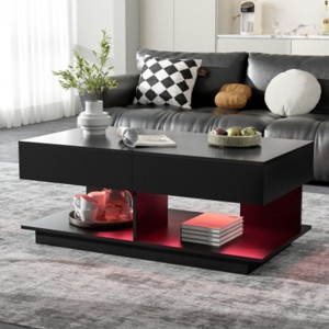 Modern Coffee Table with LED Lights and Hidden Storage Space,High-Gloss Finish Center Table for Living Rooms and Small Spaces-Maison Boucle - 1 of 4
