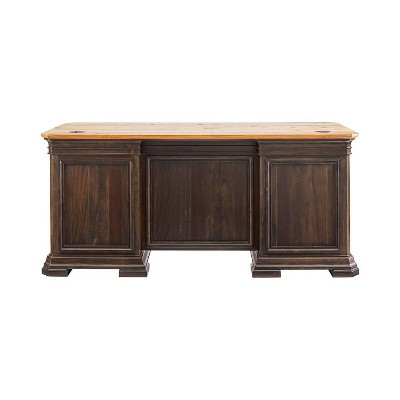Brown Wood Double Pedestal Executive Desk with Drawers