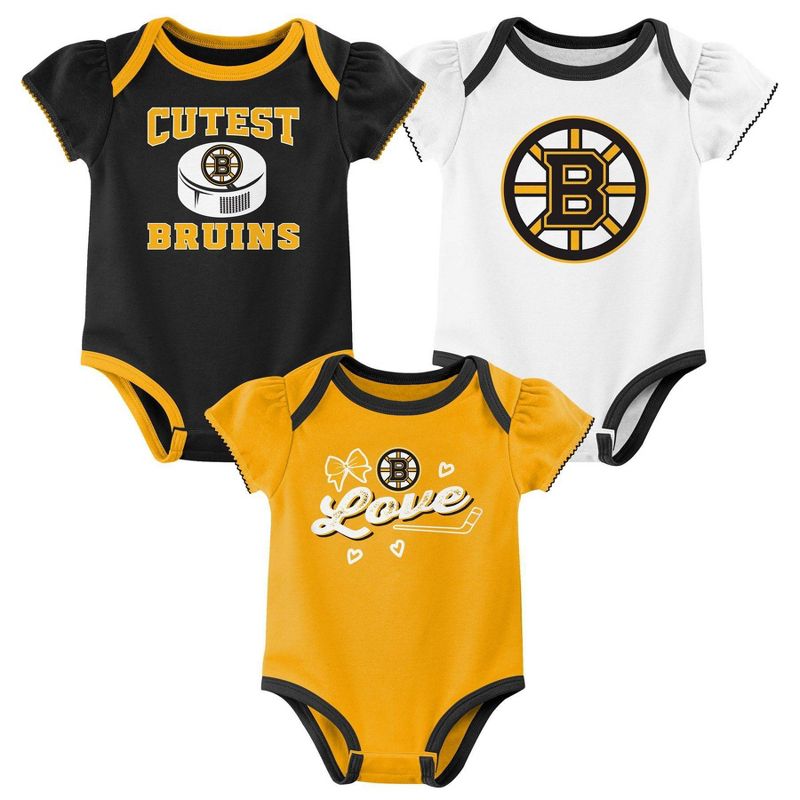 NHL Boston Bruins Infant Girls&#39; 3pk Bodysuit, 1 of 5