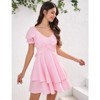 Coolmee Women's Ruffle Wrap Flowy Dress Puff Sleeve Flounce Short Sleeve A Line Mini Dress - 3 of 4
