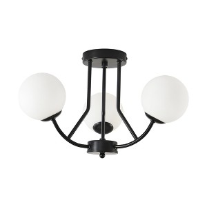 PAKOKULA 3-Light Matte Black Industrial Semi-Flush Mount Ceiling Light With Globe Frosted Glass Shade for Dinning Room Entryway - 1 of 4