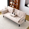 TUYOHW 70'' Foldable Sofa Bed with Cup Holder & Side Storage,Cotton Linen Sofa Bed for Small Spaces - 3 of 4