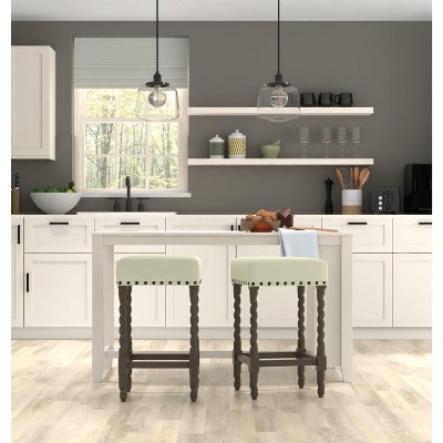 Weathered Gray and Linen 30" Bar Stool with Turned Legs